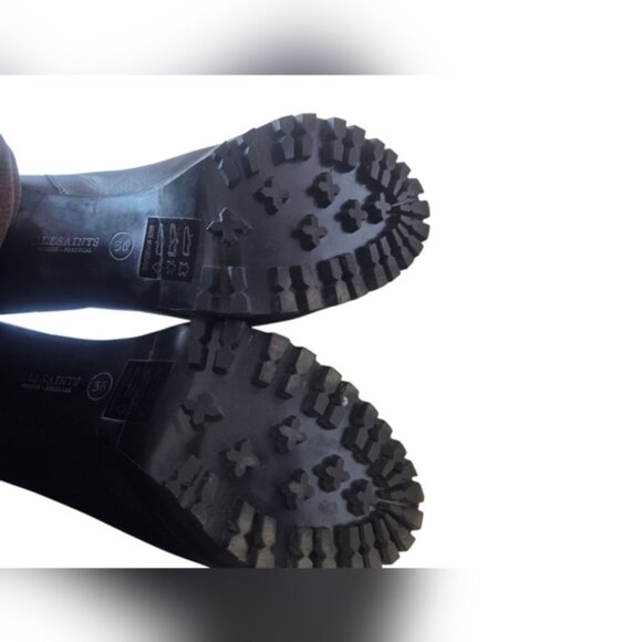 Sleek Black All Saints Heeled Boots with Chunky Heel - Picture 3 of 15